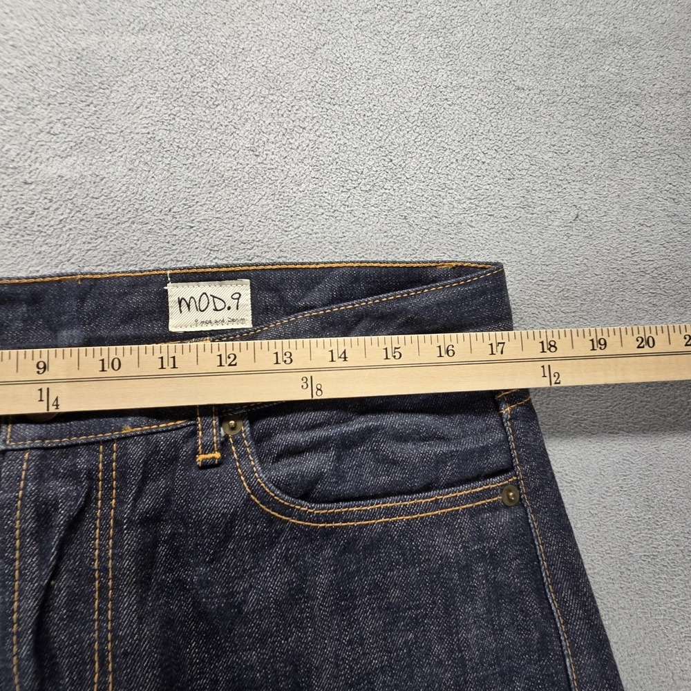 Selvedge Jeans Mens Blue Dark Wash Honeycomb Button Fly ModNine Fits 34x32 - Picture 3 of 16